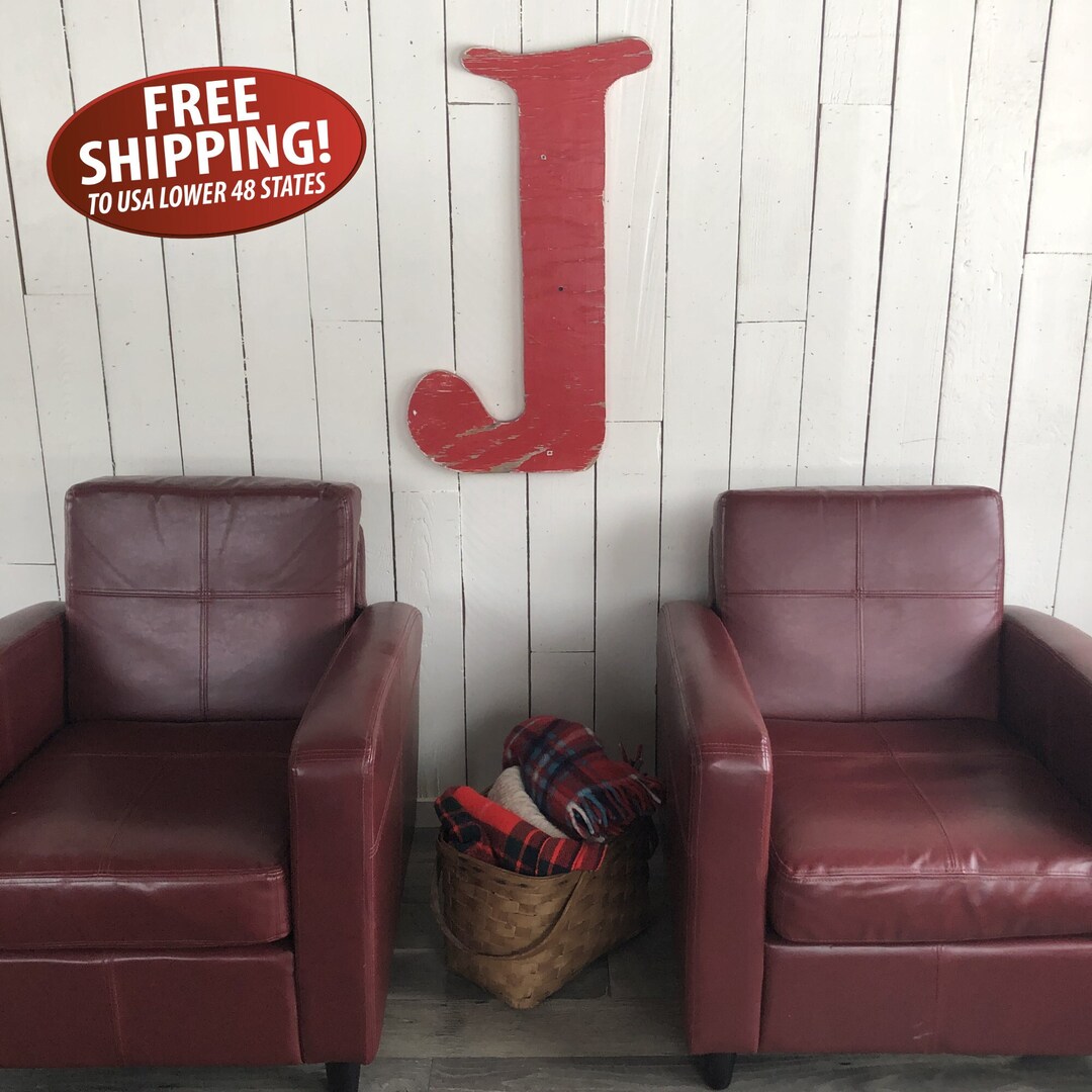 Large Red Wooden Letter "j", 32" Tall Shabby Distressed Wood Letter ...