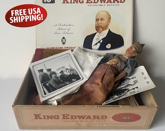 1950s King Edward Cigar Box full of Trinkets & Ephemera: Baby Boomer Gift, Gag Gift, Memory Care