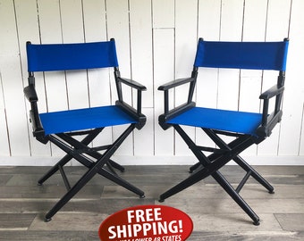Vintage Telescope Folding Director's Chair: Blue Canvas, USA Made