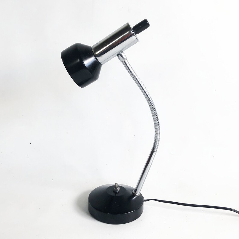 Midcentury Black & Chrome Gooseneck Desk Lamp, Retro Task Light, Office Light, Small Desk Lamp image 2
