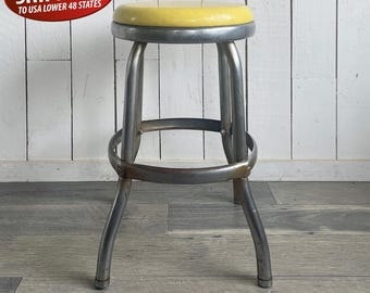 Midcentury Yellow Vinyl Bar Stool: 1950s Chrome Kitchen Stool