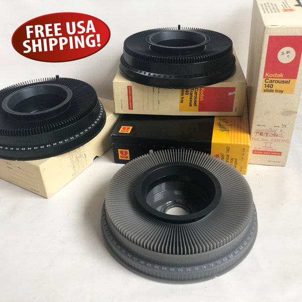 Vintage Kodak Carousel 140 Slide Projector Tray, Round 35mm Slide Projector Tray with Storage Box, Slide Show Carousel