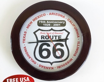 Route 66 75th Anniversary Wall Clock, 1926 - 2001, Man Cave Clock, Americana,
