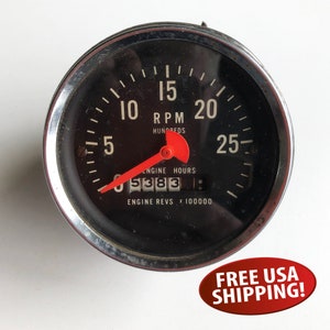 Vintage Tractor Tachometer Gauge, 3.5&quot; diameter Gauge, Hour Meter, Ready for Collection, Rat Rod, Steampunk Project or Prop