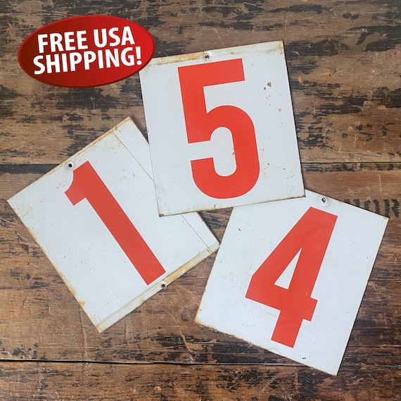 Industrial Metal Number - Red on White Steel: Address Numbers, Birthday, Anniversary, Wedding