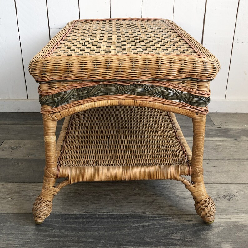 Vintage Wicker and Ratan Coffee Table Boho Wicker Side Table Etsy
