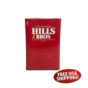 Large, Vintage 20 lb Hills Brothers Coffee Tin, Hills Bros Restaurant Coffee Can - Red, White & Gold Graphics - Coffee Decor