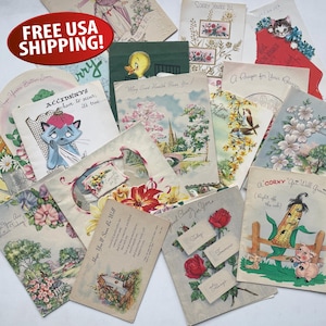 Lot de dix-huit cartes de rétablissement originales du milieu du siècle, cadeau de séjour à l'hôpital, cadeau de maladie, éphémères de scrapbooking de rétablissement