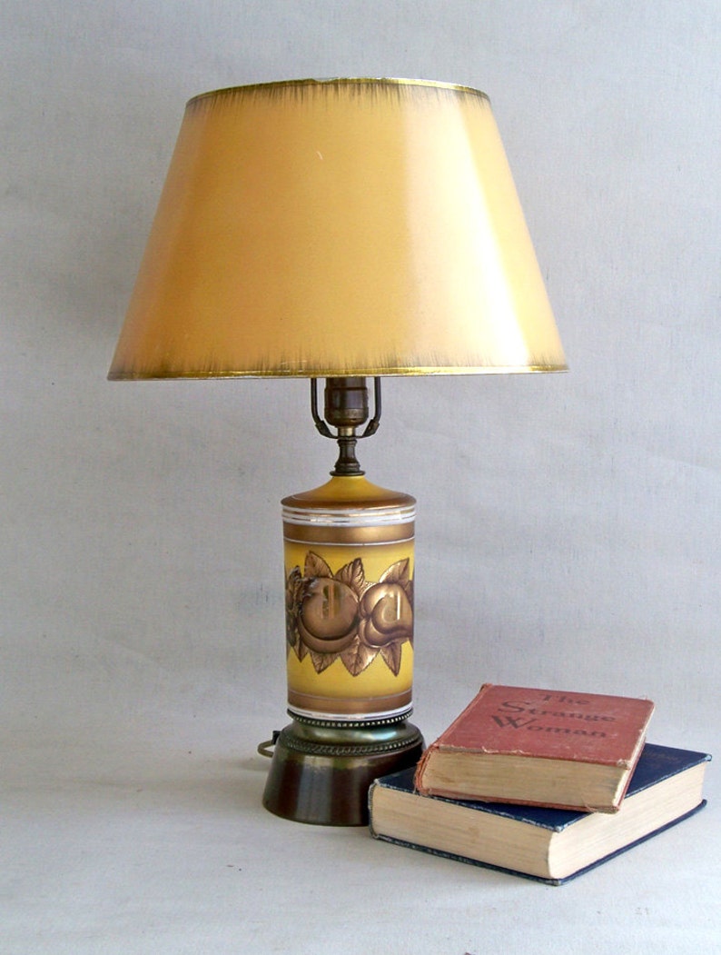Hollywood Regency Painted Glass Table Lamp Golden Brown