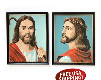 Original Mid Century Jesus Paint-by-Number Painting - Framed 8" X 10" PBN