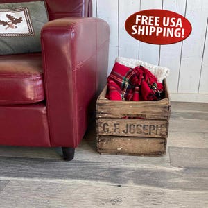 Rustic Old Produce Crate with &quot;G. F. Joseph&quot; Graphics, Farm Crate, Fruit Crate, Wood Slate Box &quot;Distressed Patina&quot;