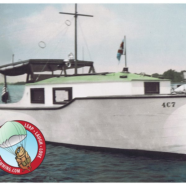 1930s Motor Boat Photo - Colorized Black & White Nautical Photo - New England Cabin Cruiser - INSTANT DOWNLOAD