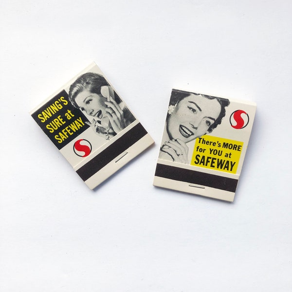 A Pair of 1960s Safeway Matchbooks - New, Unused - Midcentury Graphics  - Grocery Store Memorabilia - FREE USA SHIPPING