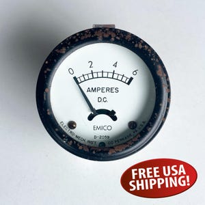 Vintage 2&quot; Diameter EMICO Amperes Gauge, 1960s Radio or Electronics Low Voltage Amp Gauge, Gadget Prop, Military Radio Gauge