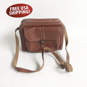 Mid Century Leather Camera Bag, Leather Shoulder Bag, Travel Bag, Up-cycled Purse, 1950s Photographers Bag