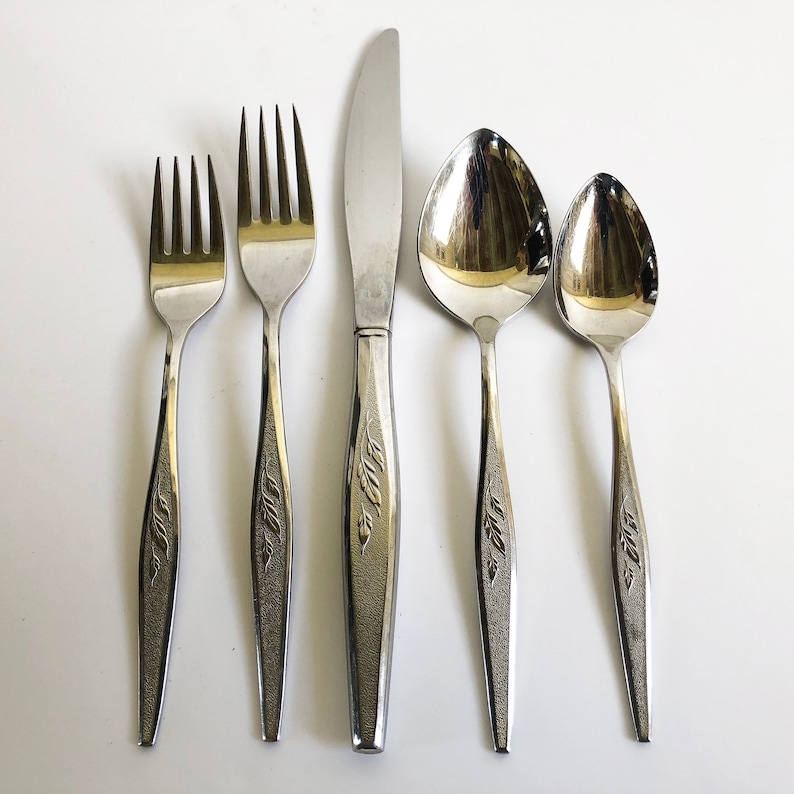 Oneida Community Plate Stainless Steel Silverware, Woodmere Pattern with Leaves Replacement Flatware image 1