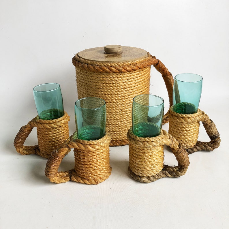 Midcentury Nautical Rope Wrapped Ice Bucket With Matching Etsy