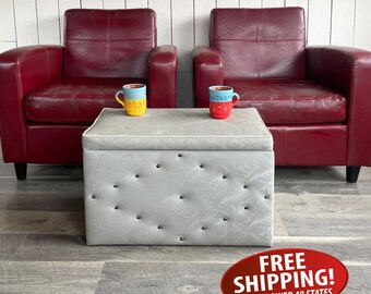 Mid-Century Modern Storage Hassock, Vinyl Covered Storage Bench, MCM Trunk, Toy Box, Ottoman