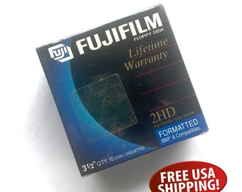 FujiFilm 3.5" Floppy Disk: 2HD Box of 10, New Old Stock, IBM Compatible Formatted