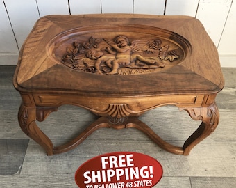 Vintage Carved Cherub Coffee Table, Side Table, End Table, Art Nouveau - French Renaissance Style