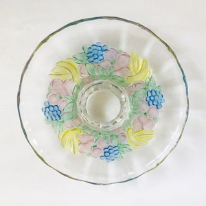 Vintage Indiana Glass Hand-Painted Footed Cake Plate, Serving Platter - 1935 Garland Pattern