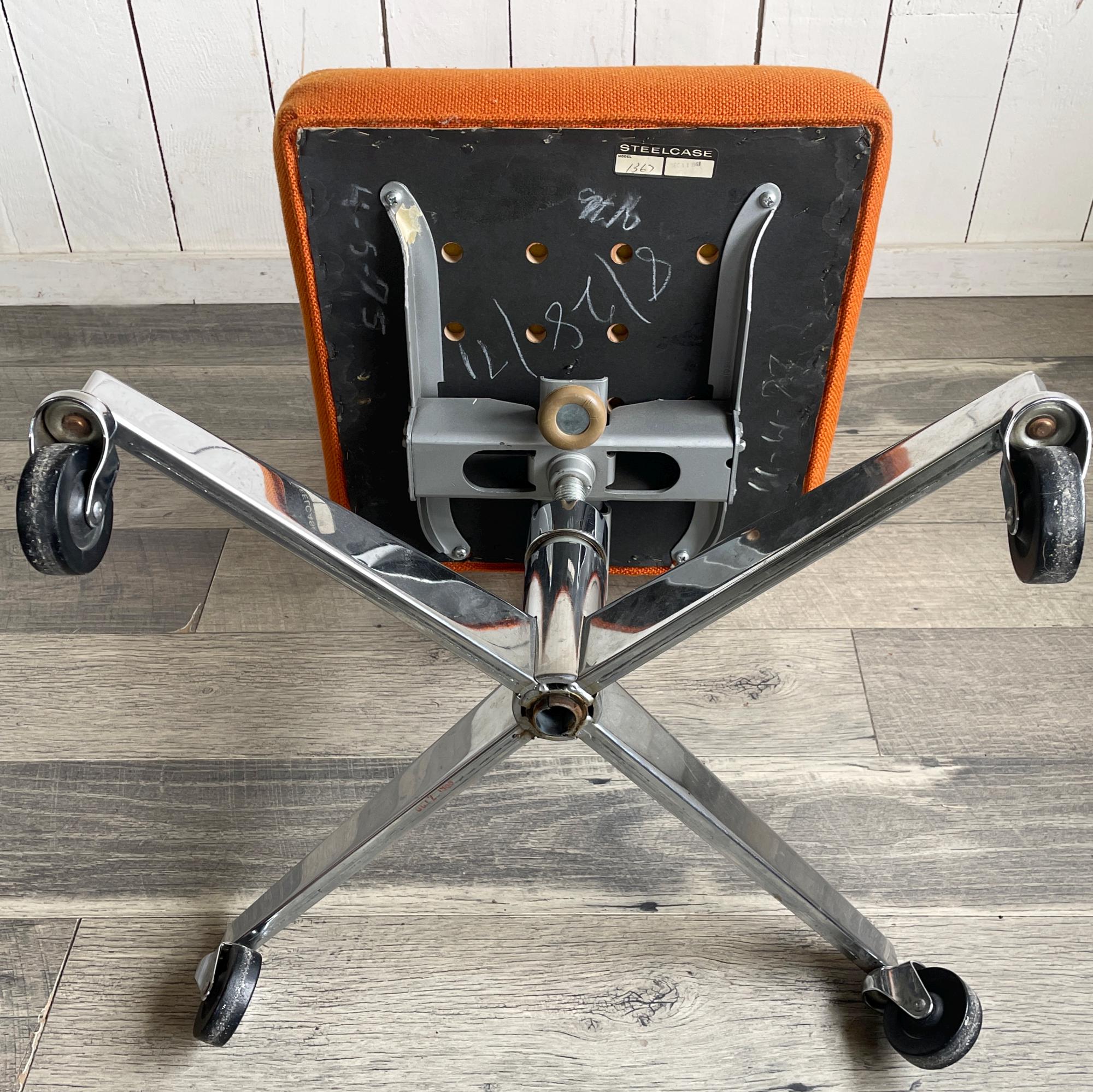 Mid-century Mod Orange Office Chair: 1960s Steelcase Chrome Steno