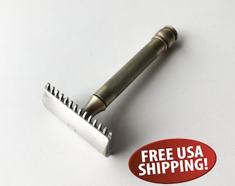 Vintage Gillette Long Comb Razor: 1920s-30s Brass & Nickel Shaving Collectible