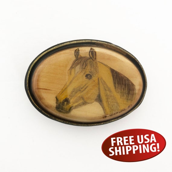 Vintage Horse Head Belt Buckle: Hand-etched Western Art - Etsy display picture 3