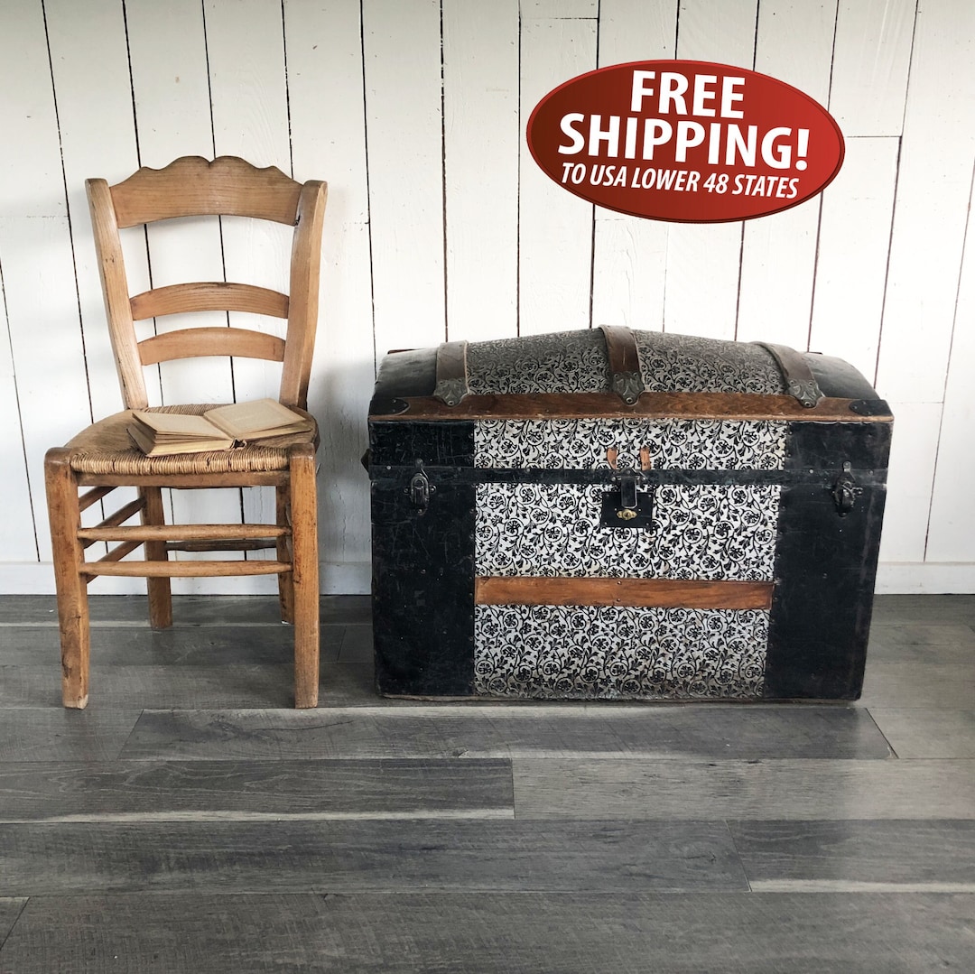 Antique Embossed Tin Camelback Trunk: 1900s Domed Steamer Trunk ...