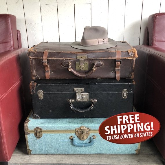 1930s-1940s Distressed Belber Leather Suitcase, S… - image 1