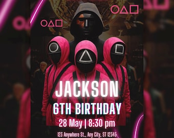 Squid Game Birthday Invitation | Editable Gaming Party Invite for Kids