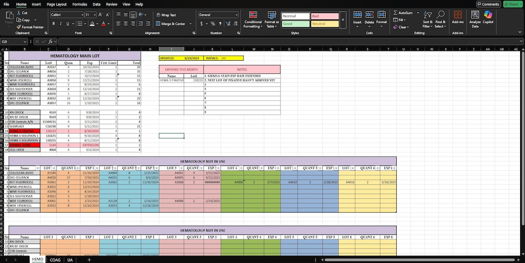 Excel Lab Book Layout Medical/laboratory Supply Excel Template - Etsy