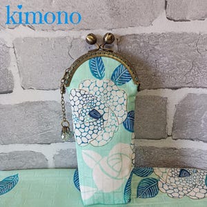 Eyeglass case made from Japanese kimono fabric, featuring a hydrangea pattern - pencil case.