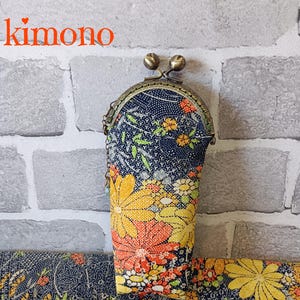 Glasses case made from Japanese kimono fabric - orange floral pattern pencil case