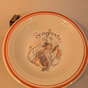 Vintage Large Round Happy Spaghetti Chef Pasta Gourmet Korean Serving Bowl