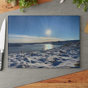 Serene Landscape Glass Cutting Board - Unique Home Decor, Kitchen Gift, Winter Scene, Cooking Accessory, Holiday Present, Rustic Style