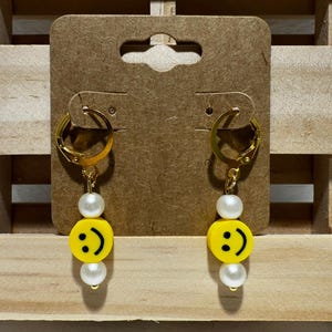 Stainless Steel Happy Face Dangle Earrings