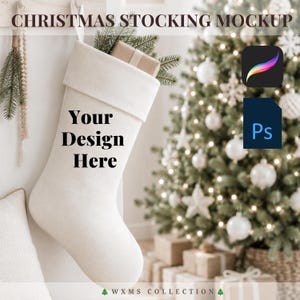 Christmas Stocking Mockup | White Christmas Stocking Mockup | Holiday Stocking Mockup | Christmas Decor Mockup | PSD | Procreate Mockup WXMS
