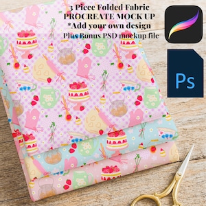 Procreate Stoff Mockup Vorlage: 3-teiliges gefaltetes Textil Display (Digitaler Download) Plus BONUS PSD Datei