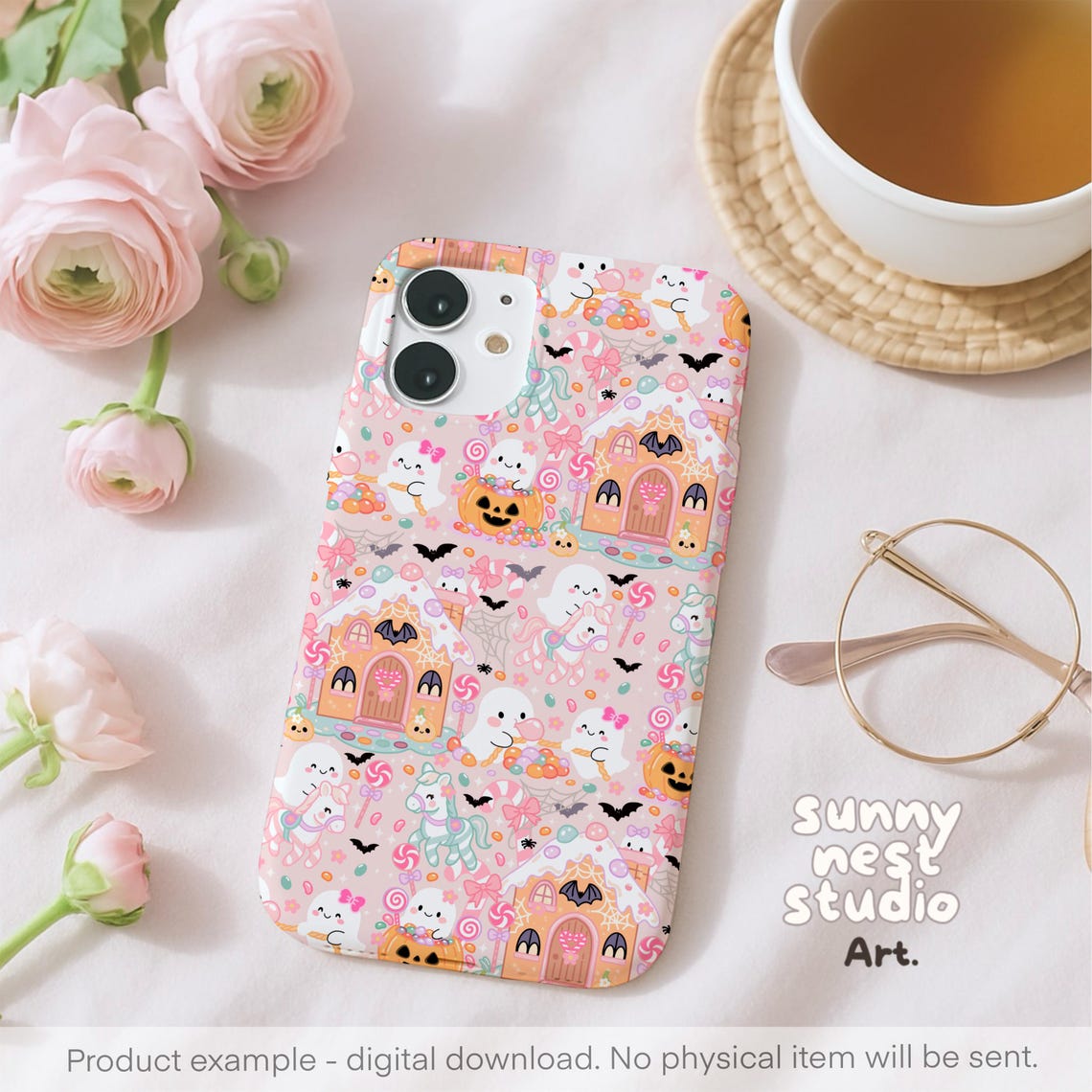 Kawaii Halloween Seamless Pattern: Pastel Ghosts, Candy, Pumpkins (PNG ...