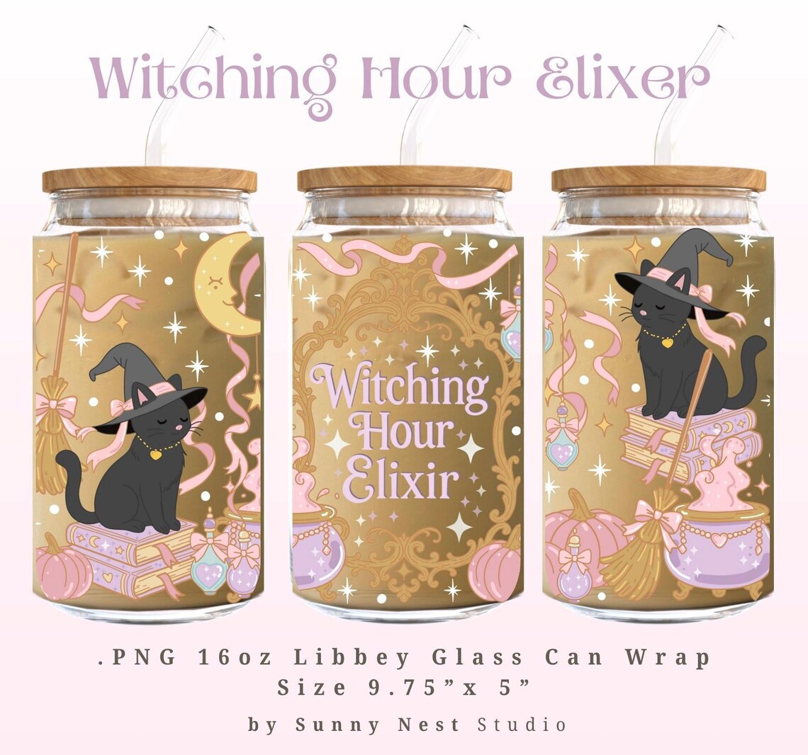 Pastel Halloween Libbey Glass Can Wrap 300 DPI .PNG Black Cat Elixir ...