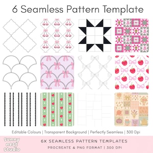 6 Seamless Pattern Templates for Procreate | Editable Pattern Layouts PNG | Surface Pattern Design Templates | Reusable Seamless Templates