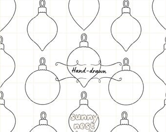 Christmas Baubles Seamless Template PNG | Hand-drawn Ornaments Layout for Procreate & Canvas Template | Transparent Background PNG 300