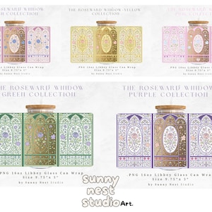 Regency Garden Glass Can Wrap Bundle PNG | 5 Vintage Floral Window Designs | UV DTF 16oz Libbey Tumbler Wrap Set