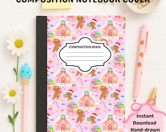Christmas Candyland Notebook Hülle | Lebkuchen Digitaler Download | Druckbare Kawaii Schule Journal Cover | Handgezeichnet in 300 DPI