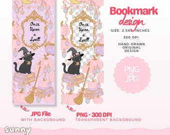 Pastel Witch Cat Bookmark Set: Magic Potions, Book Lover Gift (PNG & JPG Digital Downloads)