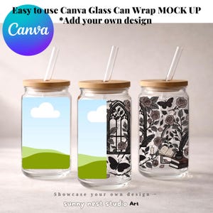 Maqueta minimalista de envoltorio de lata de vidrio de Canva / Plantilla editable de Canva / Maqueta de lata de vidrio de 16 oz / Maqueta para vendedores de Etsy / Descarga instantánea