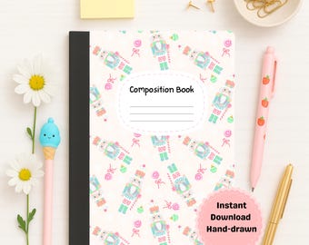 Weihnachtssüßigkeit Nussknacker Zusammensetzung Notizbuch Hülle | PNG Digitaler Download | Druckbare Kawaii Schule Journal Cover | Handgezeichnet in 300 DPI