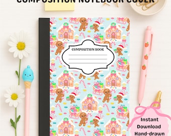 Christmas Candyland Notebook Hülle | Lebkuchen Digitaler Download | Druckbare Kawaii Schule Journal Cover | Handgezeichnet in 300 DPI