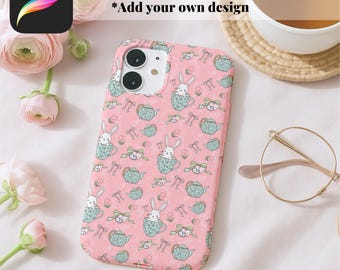 Procreate iPhone Case Mockup: Floral Flat Lay (Digital Download .procreate File)